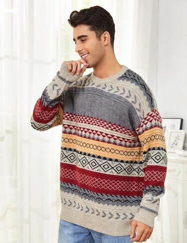 Mens Knit Sweater Grandpa Vintage Knitted Sweaters Oversized Striped Spring Pullover Casual Long Sleeve Pullovers in Kuwait