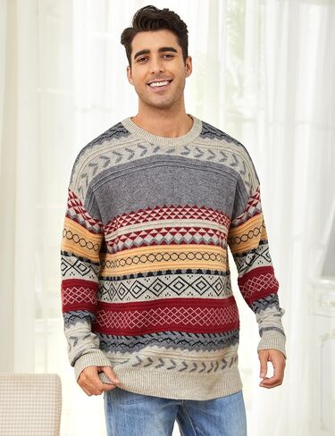 Mens Knit Sweater Grandpa Vintage Knitted Sweaters Oversized Striped Spring Pullover Casual Long Sleeve Pullovers in Kuwait