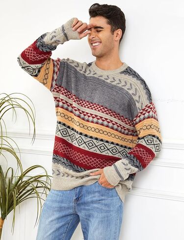 Mens Knit Sweater Grandpa Vintage Knitted Sweaters Oversized Striped Spring Pullover Casual Long Sleeve Pullovers in Kuwait