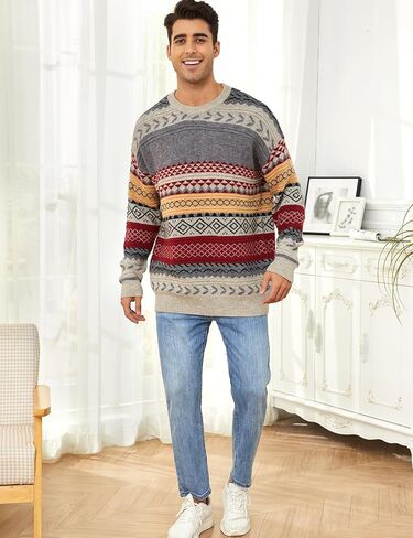 Mens Knit Sweater Grandpa Vintage Knitted Sweaters Oversized Striped Spring Pullover Casual Long Sleeve Pullovers in Kuwait