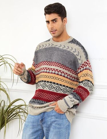 Mens Knit Sweater Grandpa Vintage Knitted Sweaters Oversized Striped Spring Pullover Casual Long Sleeve Pullovers in Kuwait