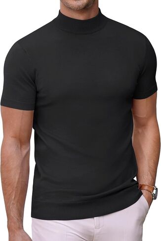 COOFANDY Mens Mock Turtleneck Sweater Short Sleeve Solid Color T-Shirts Basic Slim Fit Knitted Pullover Tees in Saudi Arabia