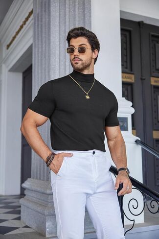 COOFANDY Mens Mock Turtleneck Sweater Short Sleeve Solid Color T-Shirts Basic Slim Fit Knitted Pullover Tees in Saudi Arabia