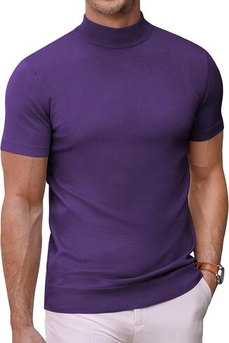 COOFANDY Mens Mock Turtleneck Sweater Short Sleeve Solid Color T-Shirts Basic Slim Fit Knitted Pullover Tees in Saudi Arabia