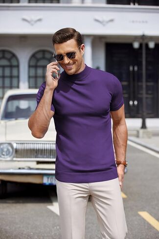 COOFANDY Mens Mock Turtleneck Sweater Short Sleeve Solid Color T-Shirts Basic Slim Fit Knitted Pullover Tees in Saudi Arabia