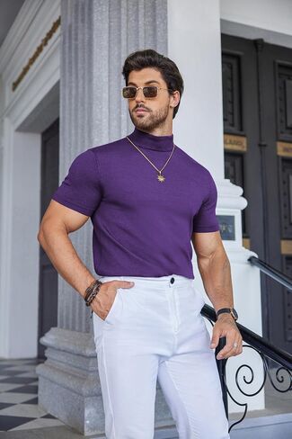 COOFANDY Mens Mock Turtleneck Sweater Short Sleeve Solid Color T-Shirts Basic Slim Fit Knitted Pullover Tees in Saudi Arabia