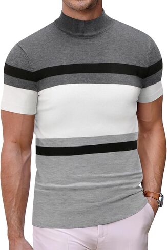COOFANDY Mens Mock Turtleneck Sweater Short Sleeve Solid Color T-Shirts Basic Slim Fit Knitted Pullover Tees in Saudi Arabia