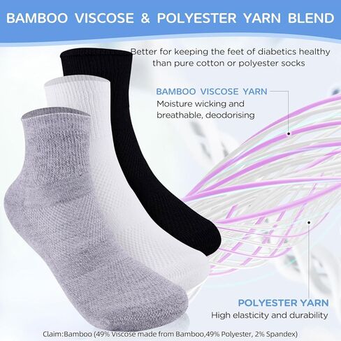 Bulinlulu Bamboo Viscose Diabetic Socks for Women&Men,6 Pairs Non Binding Diabetic Ankle Socks,Wide Socks Size 6-9 9-11 in Kuwait