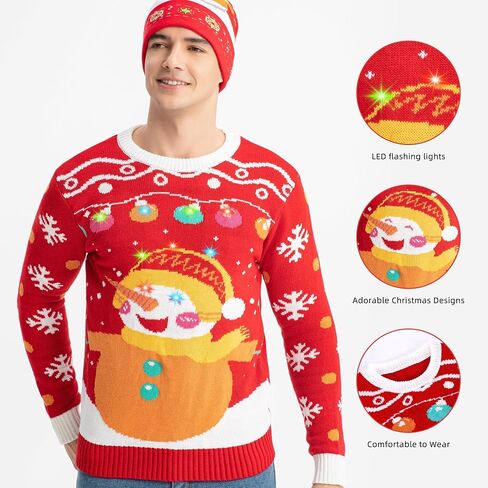MGparty Ugly Christmas Sweater Men Women 2024 Light Up Christmas Sweater, Funny Cute Xmas Holiday Pullovers for Parties in Saudi Arabia