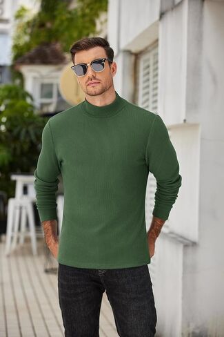 COOFANDY Men's Mock Turtleneck Sweater Long Sleeve Half Neck Pullover Thermal Casual Ribbed High Neck Pullover Sweater in Kuwait