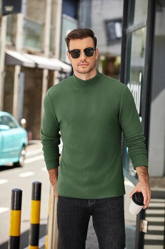COOFANDY Men's Mock Turtleneck Sweater Long Sleeve Half Neck Pullover Thermal Casual Ribbed High Neck Pullover Sweater in Kuwait
