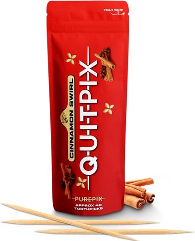 QuitPix Infused Premium Flavored Toothpicks - to Help Quit Smoking - Nicotine Free - Non-GMO, Kosher Vegan Cinnamon Swirl 40 Count Zip Pouch in Saudi Arabia