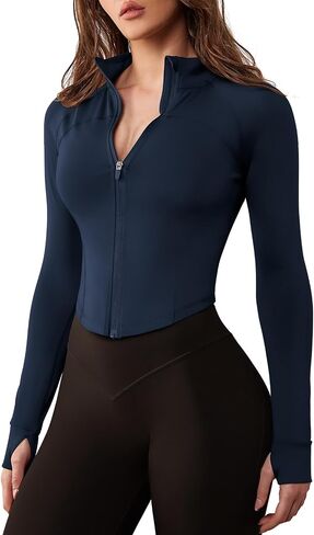 GYM RAINBOW Women's Zip Up Workout Jacket Lightweight Slim Fit Athletic Jacket Cropped Running Gym Tops with Thumb Holes in Kuwait