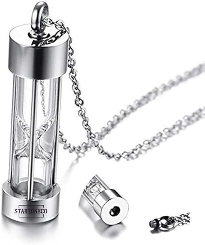 Time Memory Hourglass Glass Cremation Jewelry Urn Necklace for Ashes Urn Jewelry Cremation Jewelry Keepsake Memorial (Glass-Silver) in Saudi Arabia