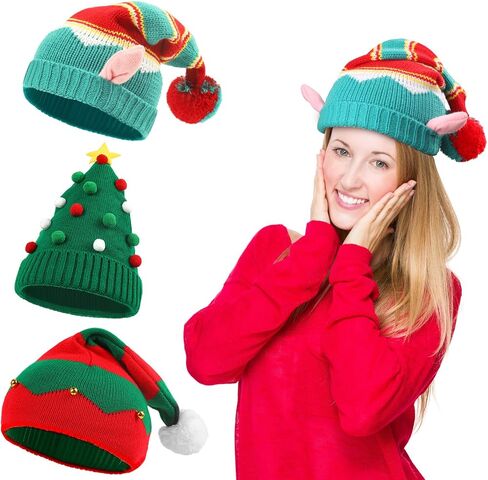 3 PCS Christmas Knitted Santa Hats for Women Kids Girl, Family Funny Beanie Hats Crochet Xmas Party Skull Caps Warm in Saudi Arabia