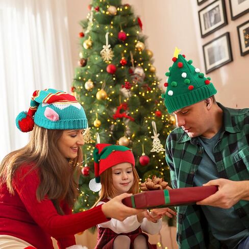 3 PCS Christmas Knitted Santa Hats for Women Kids Girl, Family Funny Beanie Hats Crochet Xmas Party Skull Caps Warm in Saudi Arabia
