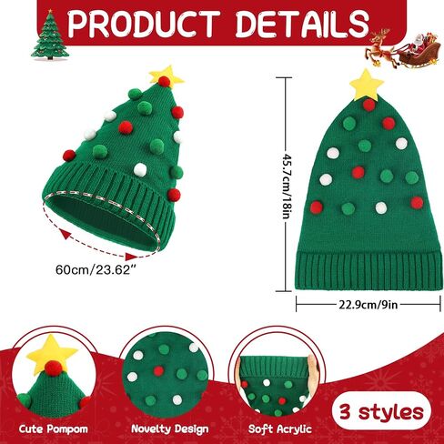 3 PCS Christmas Knitted Santa Hats for Women Kids Girl, Family Funny Beanie Hats Crochet Xmas Party Skull Caps Warm in Saudi Arabia