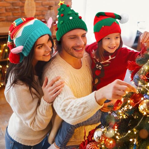 3 PCS Christmas Knitted Santa Hats for Women Kids Girl, Family Funny Beanie Hats Crochet Xmas Party Skull Caps Warm in Saudi Arabia