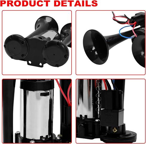 12V 600DB Upgraded Car Air Horn Super Loud Dual Trumpets Electric Train Horn for Pickup Trucks Kits with Air Compressor Compatible with 12V Vehicles Cars Boats Trucks Suvs(Black) in Kuwait