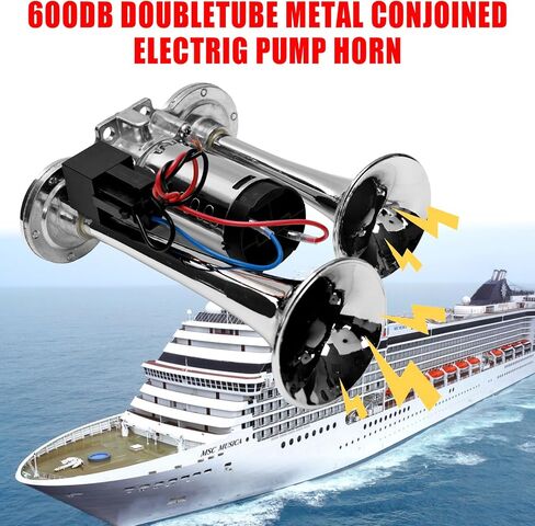 12V 600DB Upgraded Car Air Horn Super Loud Dual Trumpets Electric Train Horn for Pickup Trucks Kits with Air Compressor Compatible with 12V Vehicles Cars Boats Trucks Suvs(Black) in Kuwait