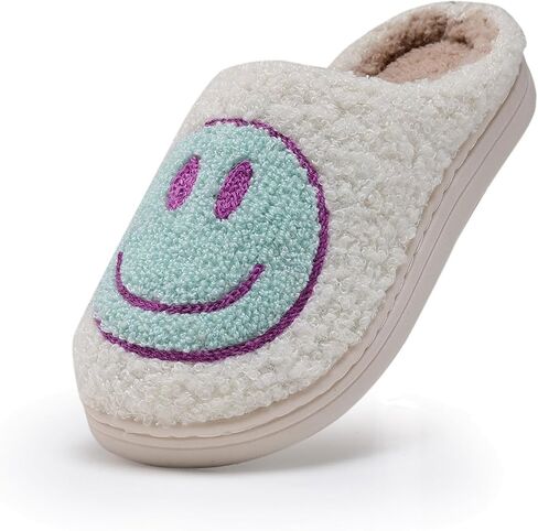 Sharllen Kids Happy Face Fuzzy Cozy Non-Slip Toddler Girls Boys Slide Slippers Plush Cute Warm Soft Socks Shoes for Little Big Kids Winter Indoor Outdoor in Kuwait