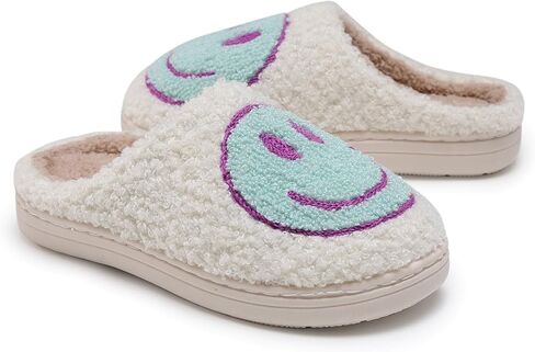 Sharllen Kids Happy Face Fuzzy Cozy Non-Slip Toddler Girls Boys Slide Slippers Plush Cute Warm Soft Socks Shoes for Little Big Kids Winter Indoor Outdoor in Kuwait