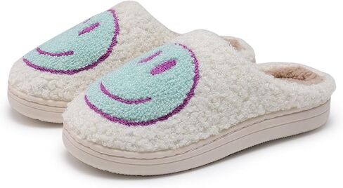 Sharllen Kids Happy Face Fuzzy Cozy Non-Slip Toddler Girls Boys Slide Slippers Plush Cute Warm Soft Socks Shoes for Little Big Kids Winter Indoor Outdoor in Kuwait