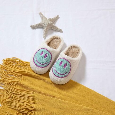 Sharllen Kids Happy Face Fuzzy Cozy Non-Slip Toddler Girls Boys Slide Slippers Plush Cute Warm Soft Socks Shoes for Little Big Kids Winter Indoor Outdoor in Kuwait