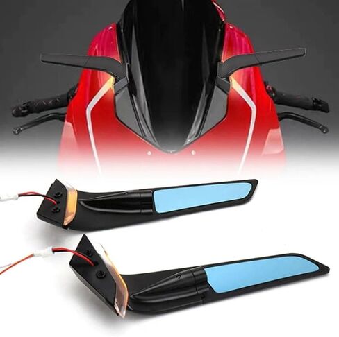 Motorcycle CNC Side Mirrors with LED Light Fits for Ducati Panigale V4 V4S V4R 2019-2024 PANIGALE V2 2020-2024 Anti-glare Blue Lenses Adjustable Wind Wing Rearview Mirrors Turn Signal Mirrors in Kuwait