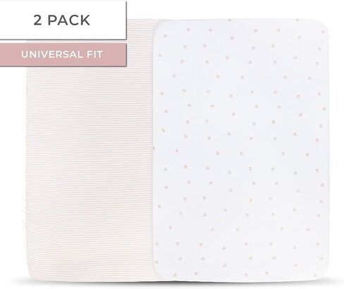 Pack n Play Playard Sheet | Portable Crib Sheet Set 2 Pack Black and White Abstract Stripes and Dots by Ely's & Co in Kuwait