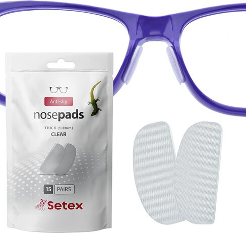 Setex Gecko Grip 1.8mm Thick Anti Slip Eyeglass Nose Pads, (5 Clear Pair) USA Made, 2500 Innovative Microstructured Fibers per Nose Pad, 1.8mm x 7mm x 16mm in Kuwait