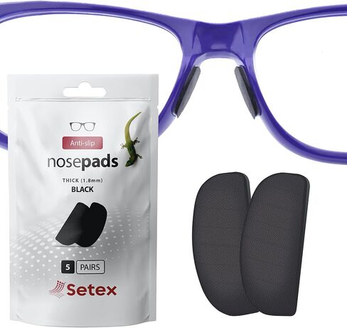 Setex Gecko Grip 1.8mm Thick Anti Slip Eyeglass Nose Pads, (5 Clear Pair) USA Made, 2500 Innovative Microstructured Fibers per Nose Pad, 1.8mm x 7mm x 16mm in Kuwait