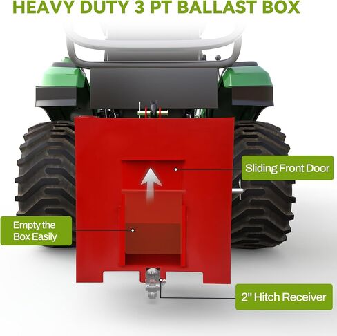 AUTOSAVER88 Tractor Ballast Box, 3 Point Hitch Counterweight Box with 2" Receiver, Fits for CAT1 Tractor,800lb Capacity,Green in Saudi Arabia