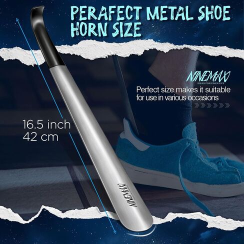 NINEMAX Shoe Horn Long Handle: 16.5'' Metal Long Shoehorn for Boots 2Pcs,Stainless Steel Shoe Horns Set for Senior Men Women in Saudi Arabia