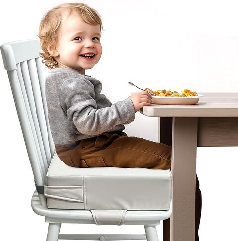 Toddler Booster Seat for Dining Table – PU Washable Cushion with Double Safe Straps, Non-Slip Bottom, Portable Travel Booster Seat for Toddlers (Grey) in Saudi Arabia