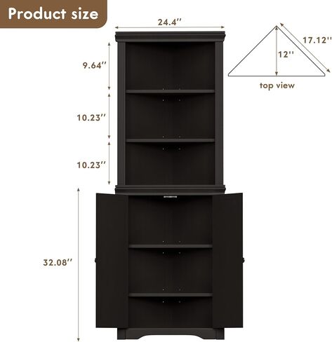 Flamaker Corner Cabinet, Freestanding Corner Shelf with 2 Doors and 3 Shelves, Bathroom Corner Storage Cabinet for Bathroom, Living Room, Bedroom or Kitchen (Black) in Kuwait