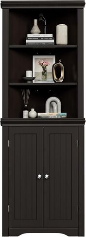 Flamaker Corner Cabinet, Freestanding Corner Shelf with 2 Doors and 3 Shelves, Bathroom Corner Storage Cabinet for Bathroom, Living Room, Bedroom or Kitchen (Black) in Kuwait