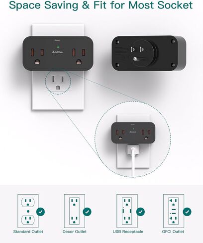 Surge Protector Outlet Extender, Multi Plug Outlet Splitter with 4 Electrical Outlets 3 USB Ports（2 USB C 3 Sided Wall Plug Adapter for Home Office Travel Dorm Room Essentials in Saudi Arabia