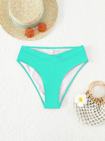 Fanuerg Women's Bikini Bottom Cross V Cut Front Swimsuit Full Coverage Bathing Suit Bottoms in Kuwait