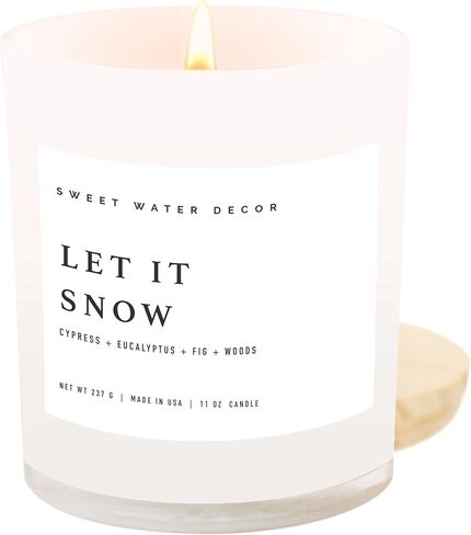 Sweet Water Decor Let it Snow Christmas Scented Candles - Christmas Stocking Stuffers Soy Candles with Cypress Scent - Christmas Candles with 50 Hours Burn Time - 11Oz Wood Lid White Jar Wax Candles in Kuwait