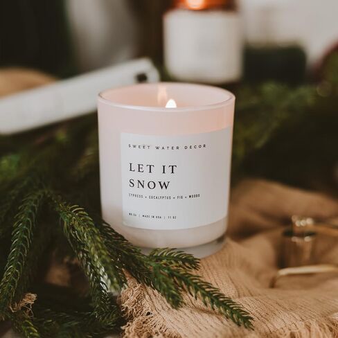 Sweet Water Decor Let it Snow Christmas Scented Candles - Christmas Stocking Stuffers Soy Candles with Cypress Scent - Christmas Candles with 50 Hours Burn Time - 11Oz Wood Lid White Jar Wax Candles in Kuwait