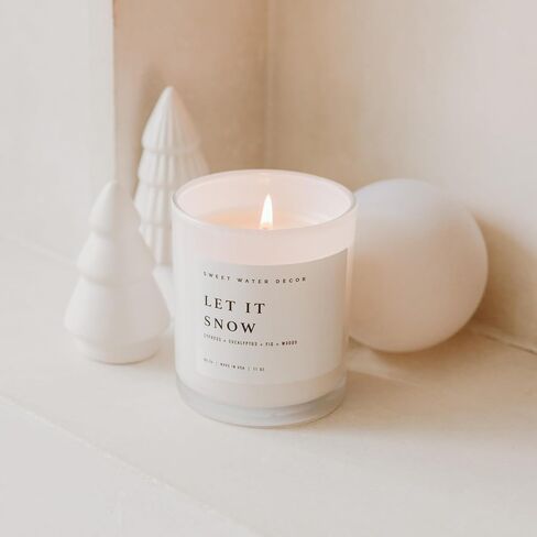 Sweet Water Decor Let it Snow Christmas Scented Candles - Christmas Stocking Stuffers Soy Candles with Cypress Scent - Christmas Candles with 50 Hours Burn Time - 11Oz Wood Lid White Jar Wax Candles in Kuwait