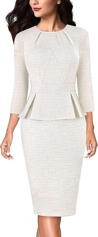 VFSHOW Womens Pleated Crew Neck Peplum Work Business Office Bodycon Pencil Sheath Dress in Saudi Arabia