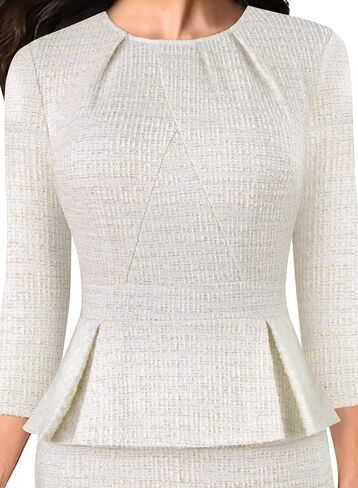 VFSHOW Womens Pleated Crew Neck Peplum Work Business Office Bodycon Pencil Sheath Dress in Saudi Arabia