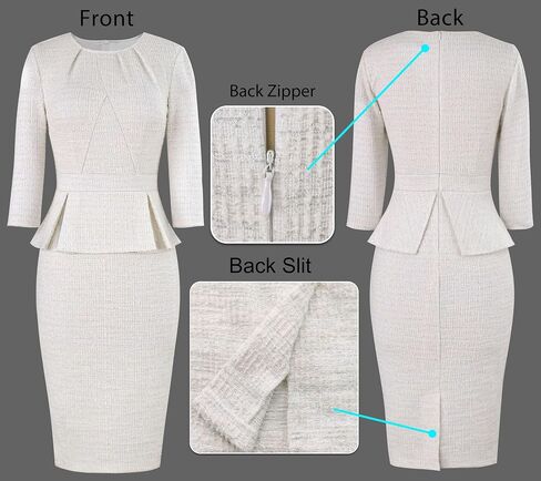 VFSHOW Womens Pleated Crew Neck Peplum Work Business Office Bodycon Pencil Sheath Dress in Saudi Arabia