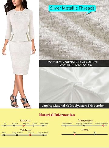 VFSHOW Womens Pleated Crew Neck Peplum Work Business Office Bodycon Pencil Sheath Dress in Saudi Arabia