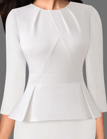 VFSHOW Womens Pleated Crew Neck Peplum Work Business Office Bodycon Pencil Sheath Dress in Saudi Arabia
