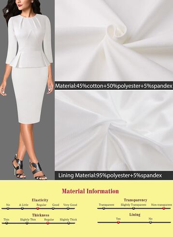 VFSHOW Womens Pleated Crew Neck Peplum Work Business Office Bodycon Pencil Sheath Dress in Saudi Arabia