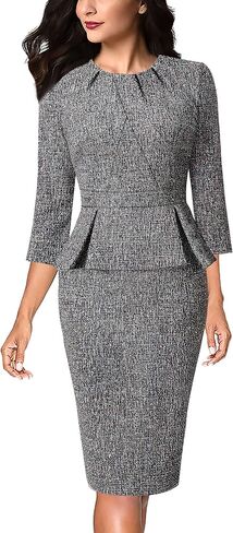 VFSHOW Womens Pleated Crew Neck Peplum Work Business Office Bodycon Pencil Sheath Dress in Saudi Arabia
