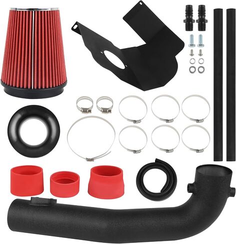 3.5 Inch Cold Air Intake Filter Kit & Heat Shield for Silverado 1500 2014-2018; Sierra 1500 14-18; for Cadillac Escalade Suburban Yukon Tahoe 15-20 5.3L 6.2L V8 (Black Tube & Red Filter) in Saudi Arabia